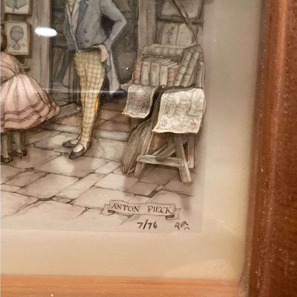 Framed Vintage Street Scene Illustration “The Old Print Shop” titled - Picture 9 of 9